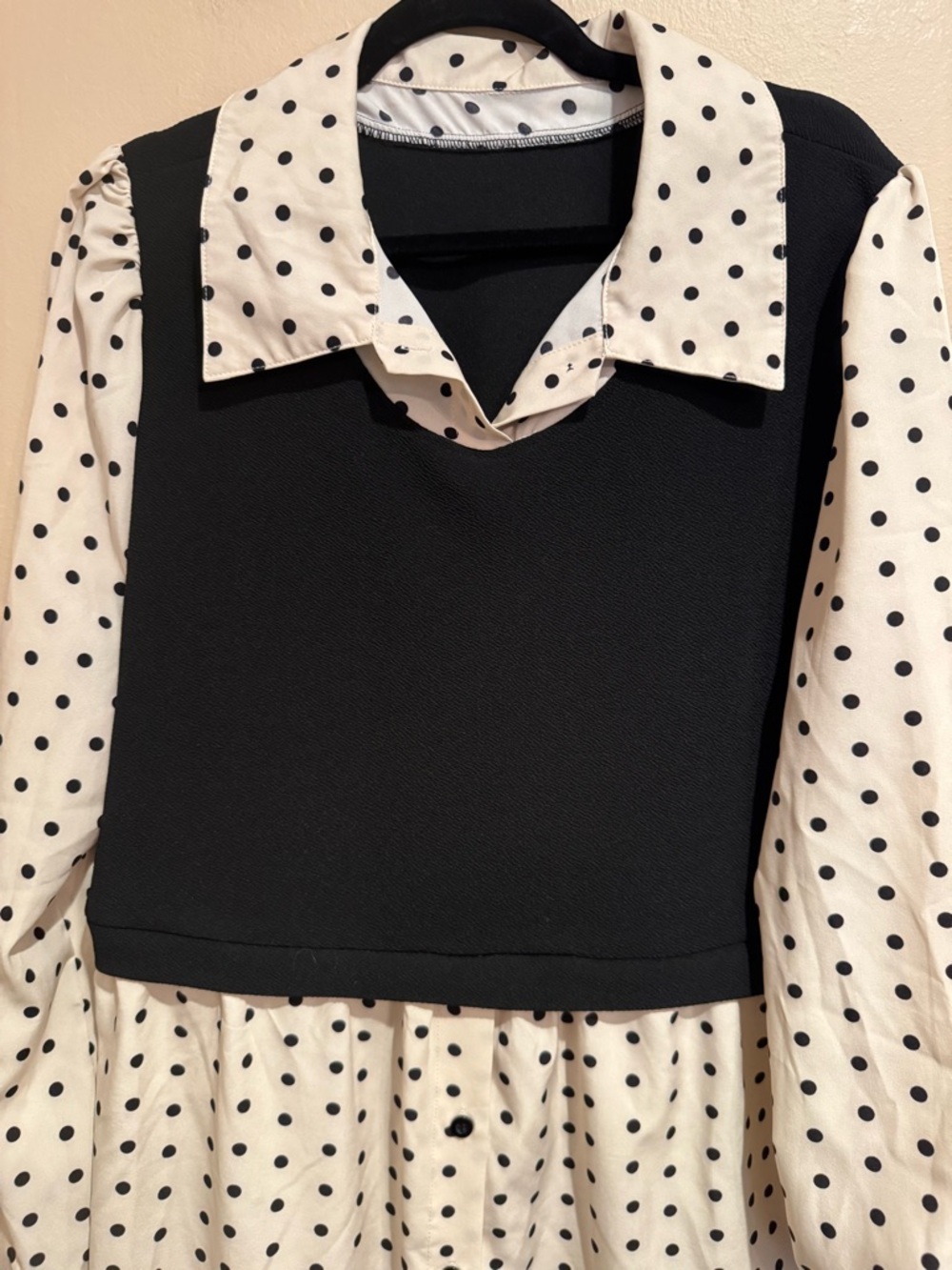 Black and White Polka Dot Layered Sweater Blouse Plus Size - Picture 5 of 6